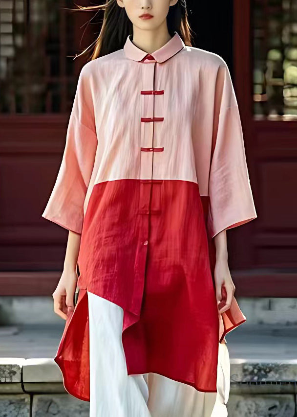 Pink Peter Pan Collar Side Open Button Shirt Half Sleeve