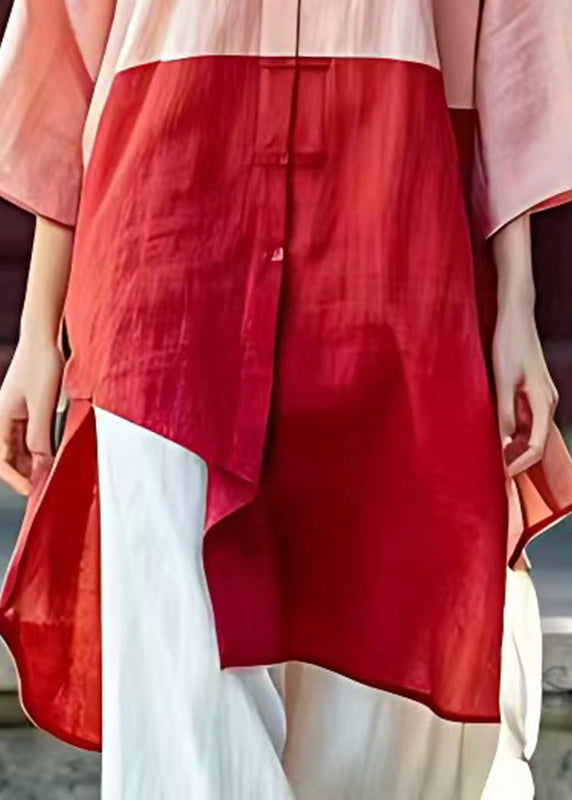 Pink Peter Pan Collar Side Open Button Shirt Half Sleeve