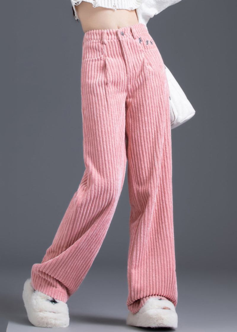 Pink Pockets Corduroy Wide Leg Pants Spring