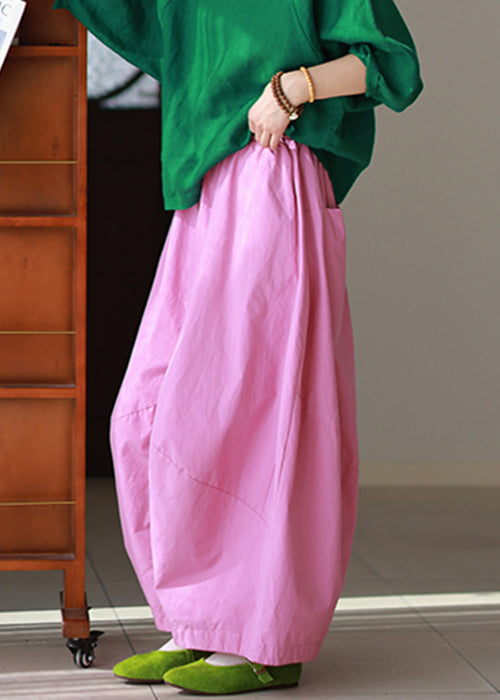 Pink Pockets High Waist Cotton Summer Pants