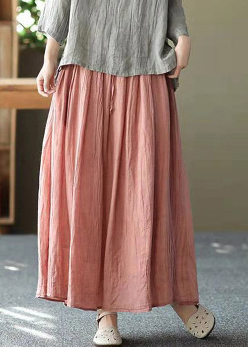 Blue Flowers Pockets Wrinkled Tie Waist Linen Skirt Summer