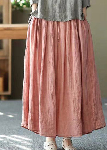 Blue Flowers Pockets Wrinkled Tie Waist Linen Skirt Summer