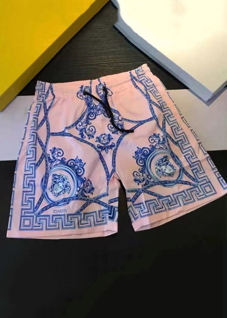 Pink Print High Waist Cotton Summer Shorts