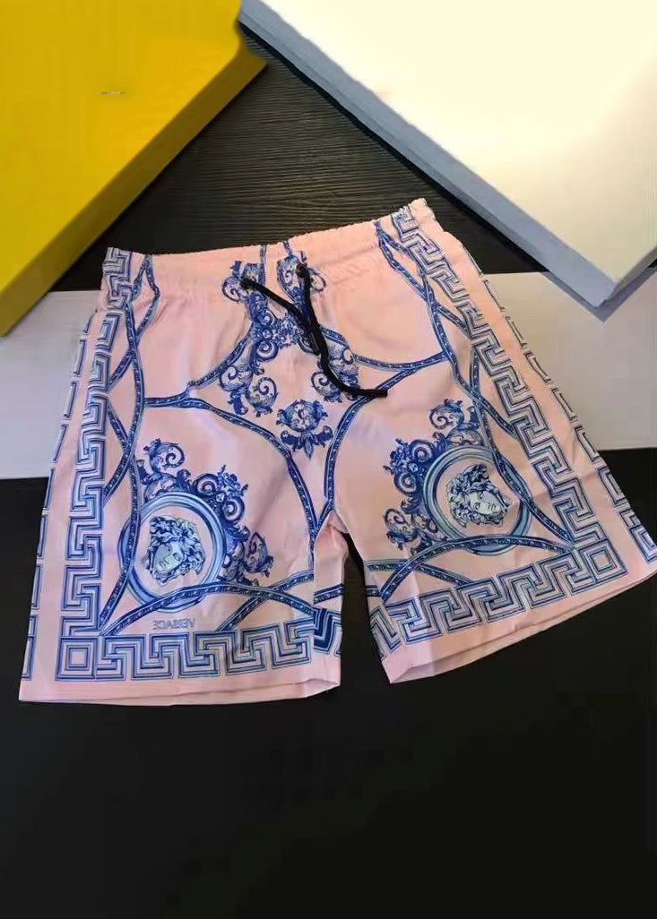Pink Print High Waist Cotton Summer Shorts