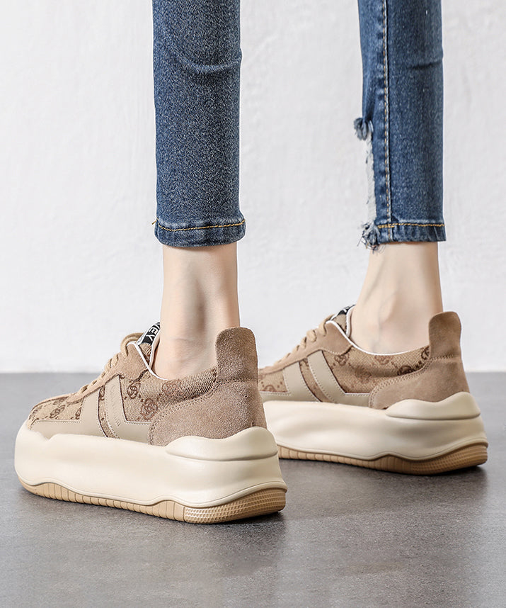 Pink Print Splicing Platform Flats Lace Up
