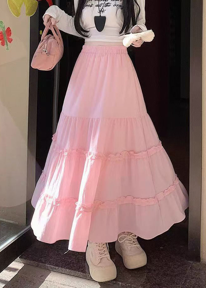 Pink Ruffled Patchwork Cotton Skirt Fall