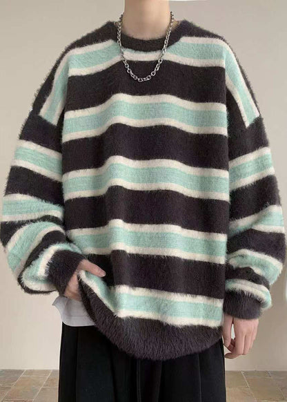 Pink Striped Cozy Ma Hai Mao Sweaters Winter