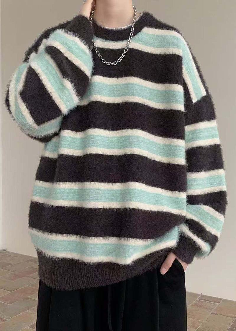 Pink Striped Cozy Ma Hai Mao Sweaters Winter