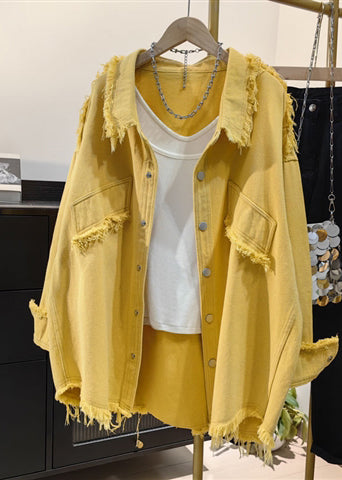 Pink Tasseled Oversized Denim Shirts Coat Spring