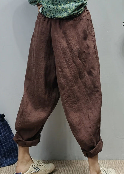 Pink Elastic Waist Drawstring Pockets Linen Harem Pants Spring