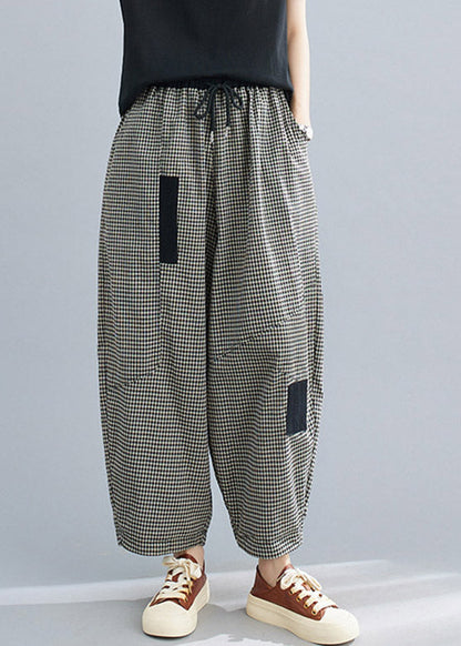 Plaid Tie Waist Lantern Pants Summer