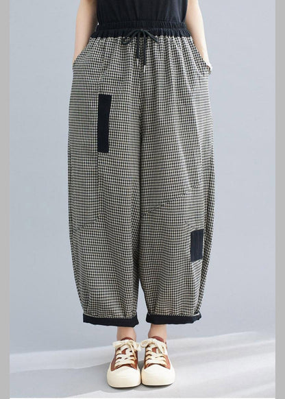 Plaid Tie Waist Lantern Pants Summer