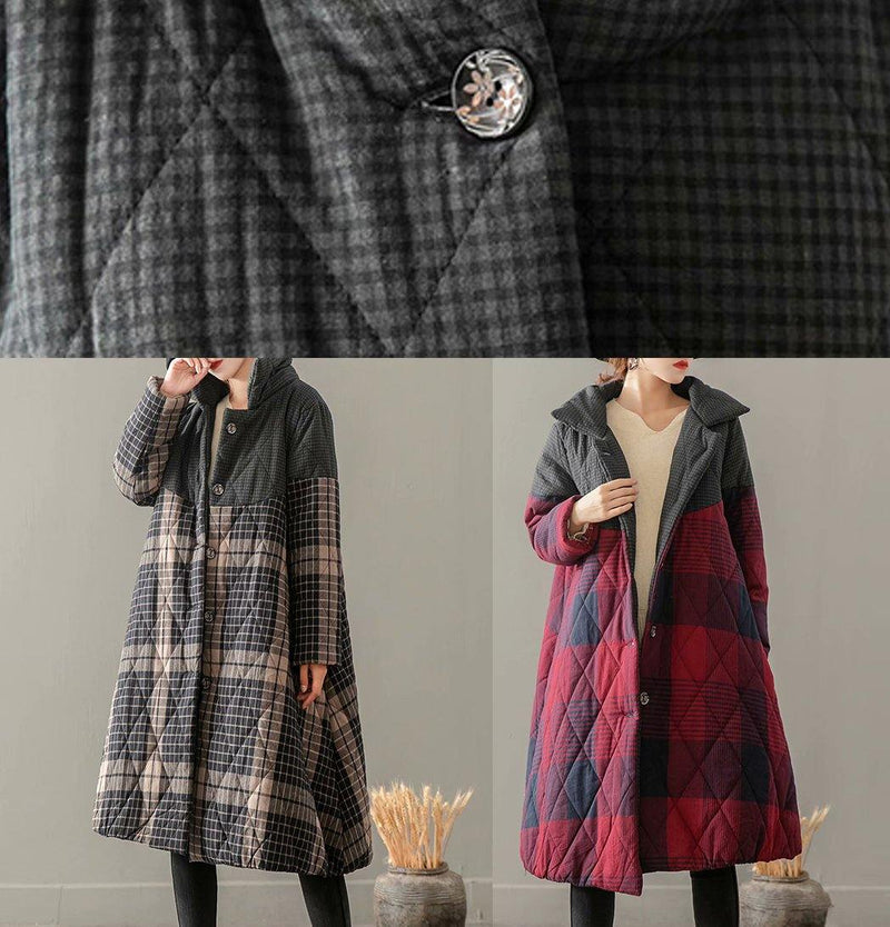 Winter Overcoat Yellow Plaid Stand Collar Button Down Coats
