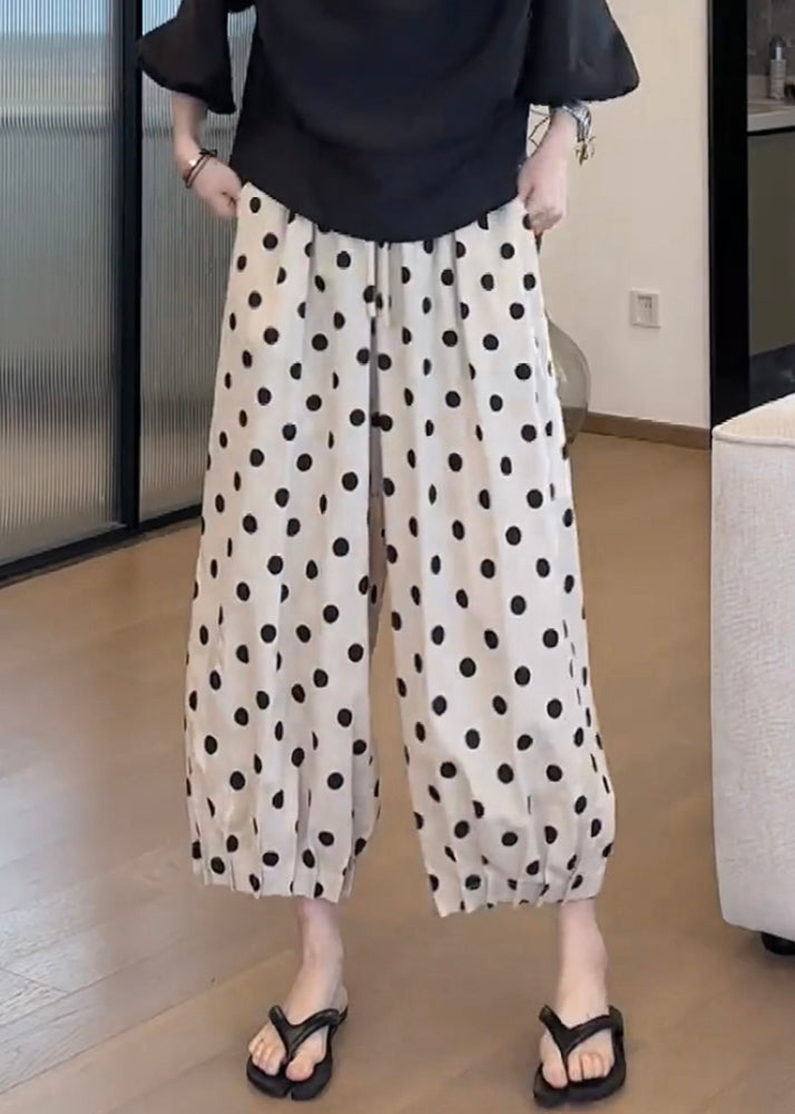 Pockets Dot Print Elastic Waist Cotton Lantern Pants Summer