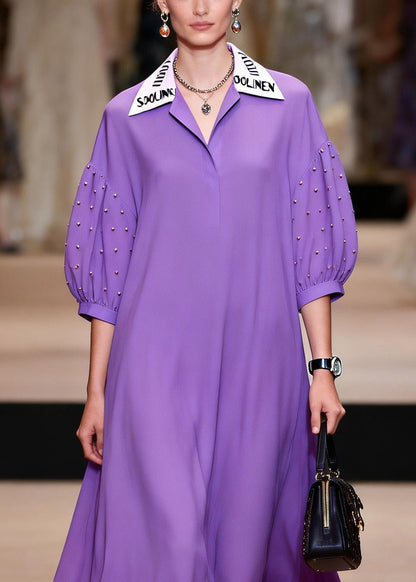 Purple Graphic Patchwork Chiffon Maxi Dresses Summer