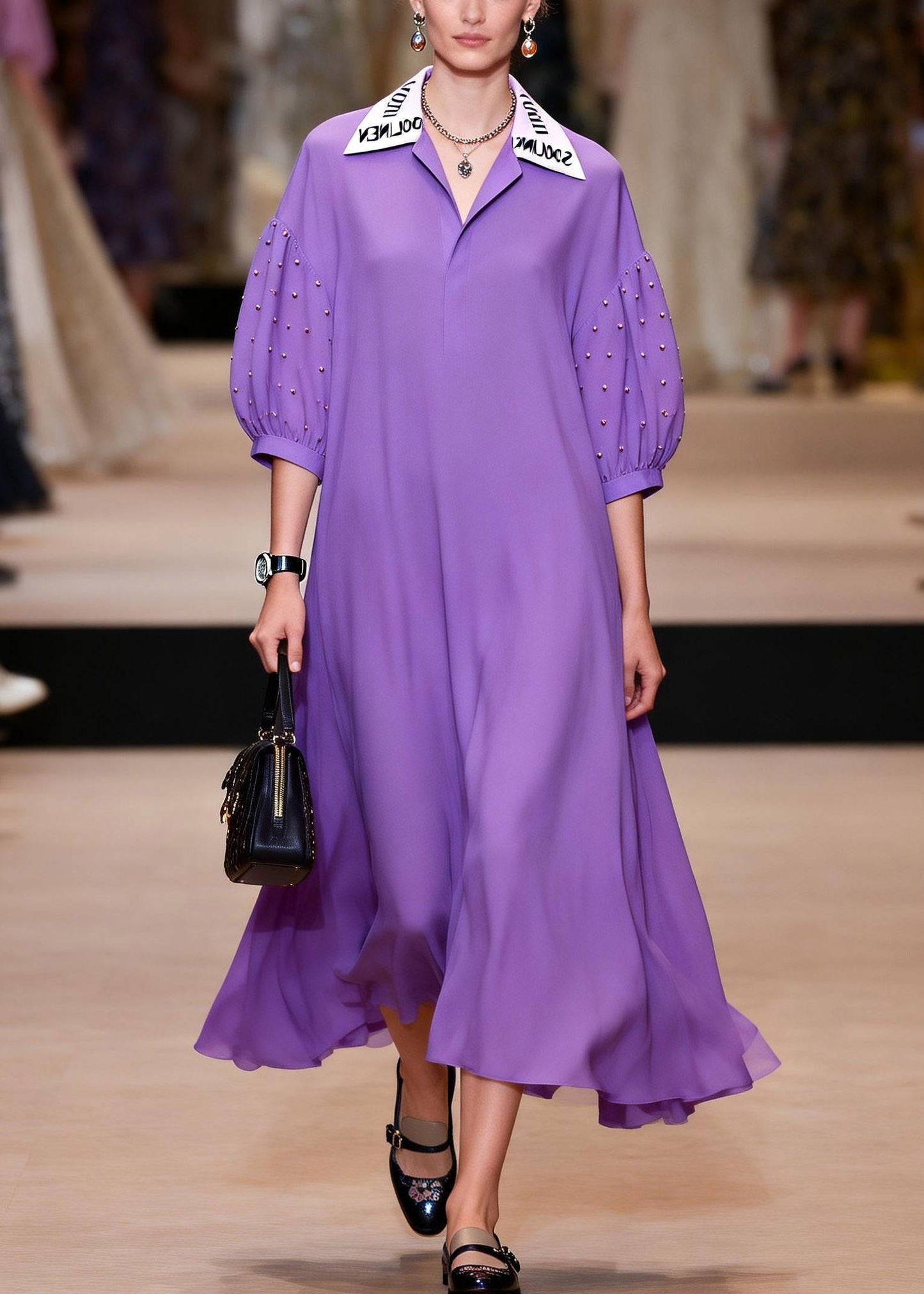 Purple Graphic Patchwork Chiffon Maxi Dresses Summer