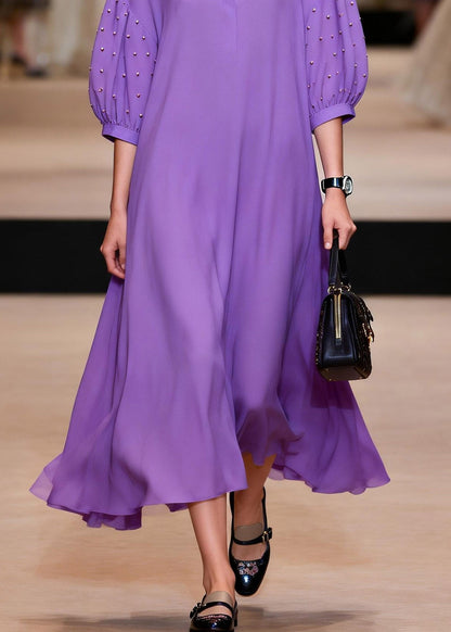 Purple Graphic Patchwork Chiffon Maxi Dresses Summer