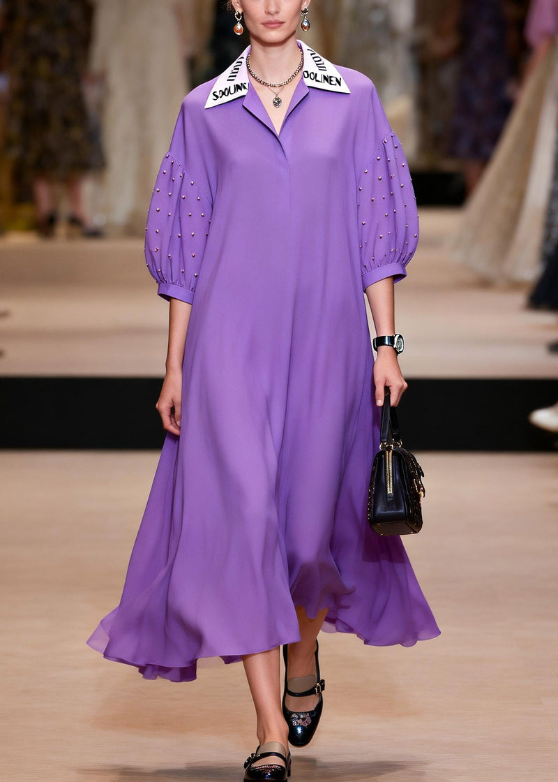 Purple Graphic Patchwork Chiffon Maxi Dresses Summer