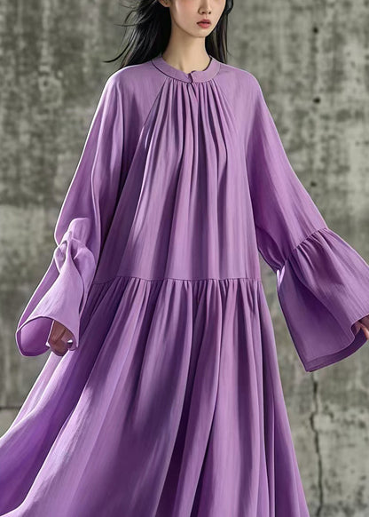 Purple Oversized Exra Large Hem Cotton Dresses Flare Sleeve