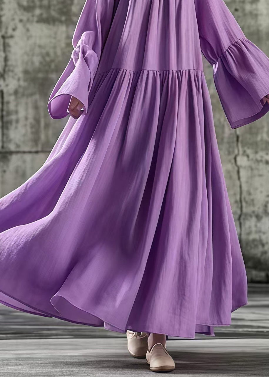 Purple Oversized Exra Large Hem Cotton Dresses Flare Sleeve