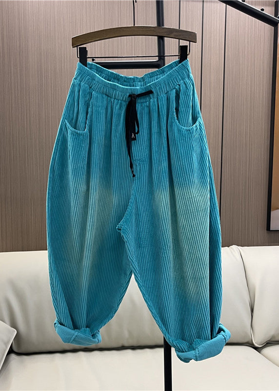 Purple Pockets Elastic Waist Patchwork Corduroy Pants Fall