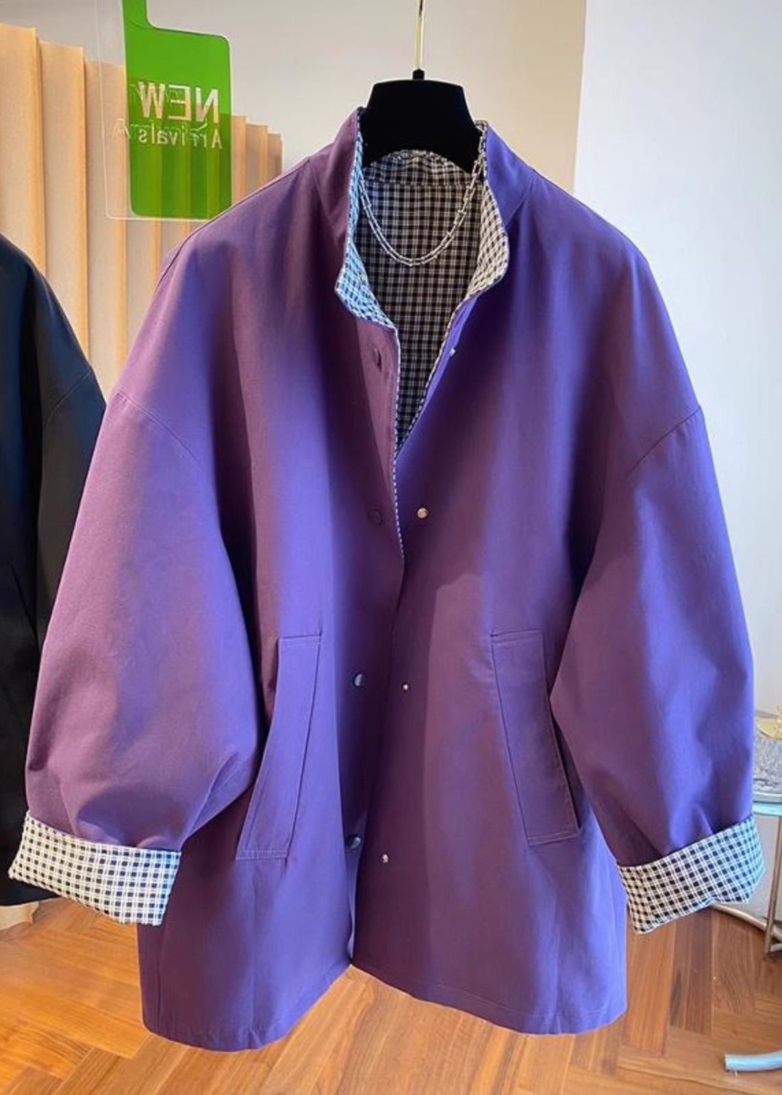 Purple Stand Collar Wear on Both Sides Cotton Jacket Spring