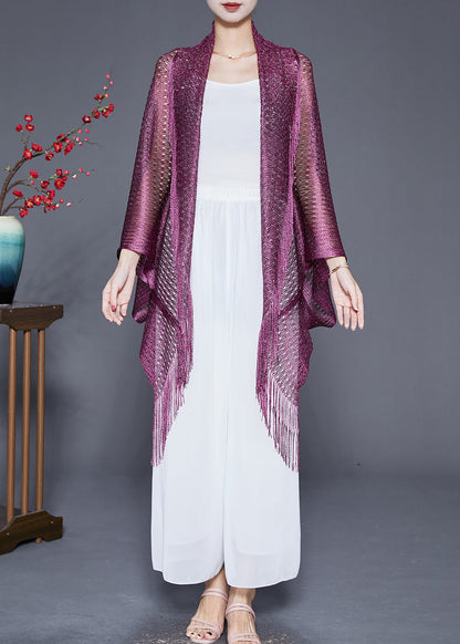 Purple Tasseled Oversized Knit Cardigan Fall