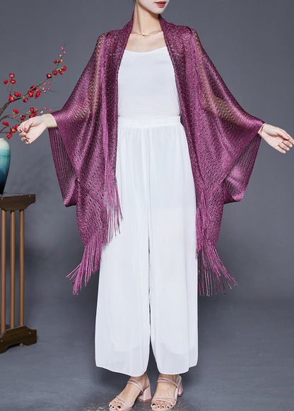 Purple Tasseled Oversized Knit Cardigan Fall
