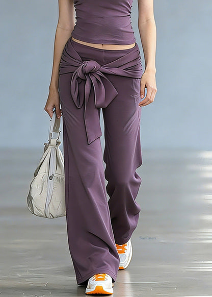Purple Turtleneck Top and Wide Leg Pants Two Pieces Set Summer