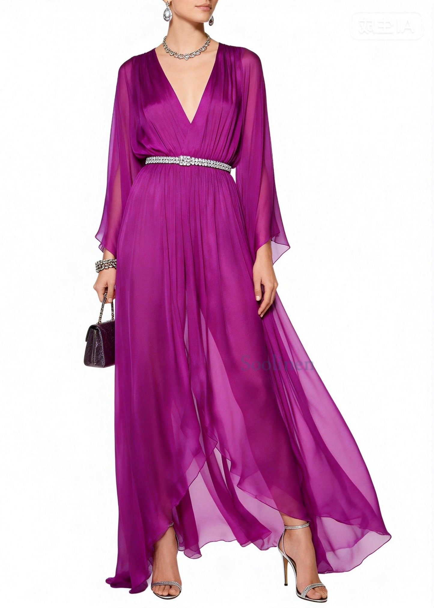 Purple V Neck Draping Chiffon Vacation Dresses Summer