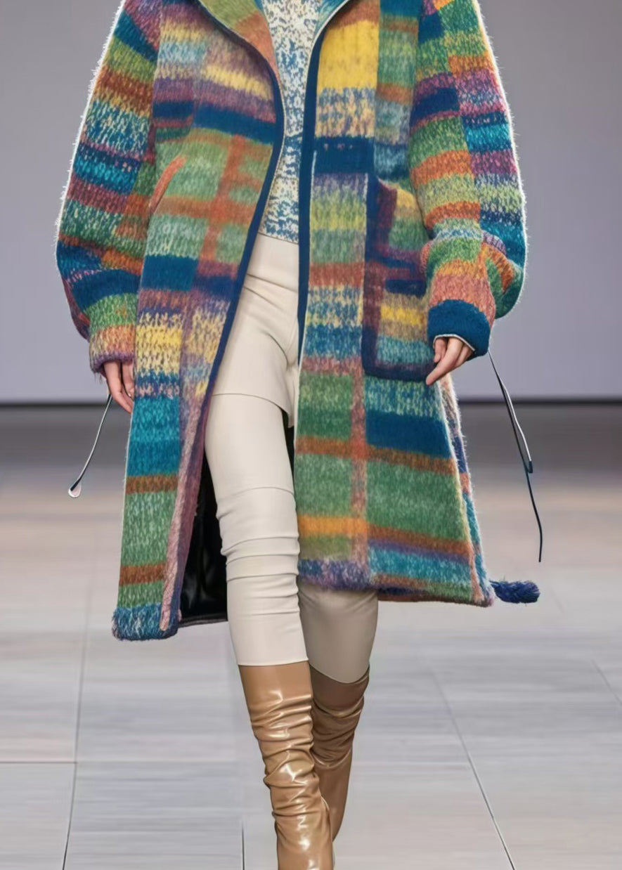 Rainbow Oversized Print Woolen Coat Fall