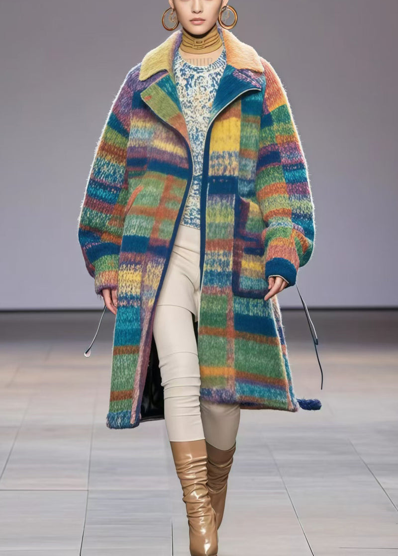 Rainbow Oversized Print Woolen Coat Fall
