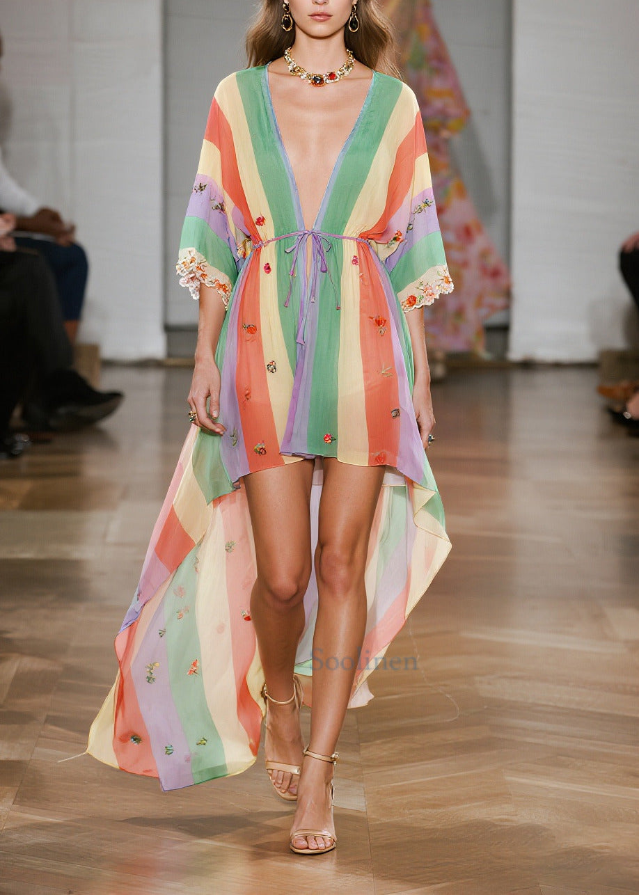 Rainbow Striped Exra Large Hem Chiffon Cardigan Summer