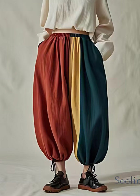 Red Drawstring Elastic Waist Lantern Pants Summer