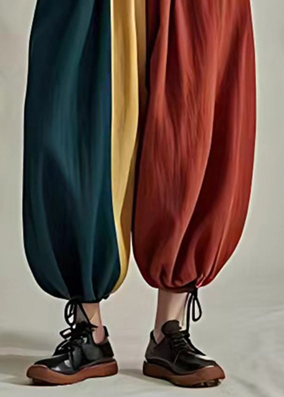Red Drawstring Elastic Waist Lantern Pants Summer