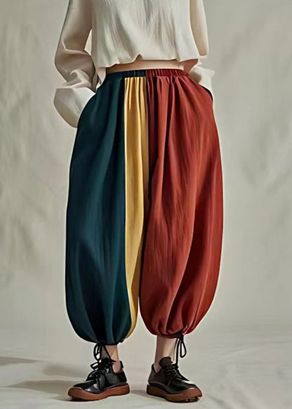Red Drawstring Elastic Waist Lantern Pants Summer