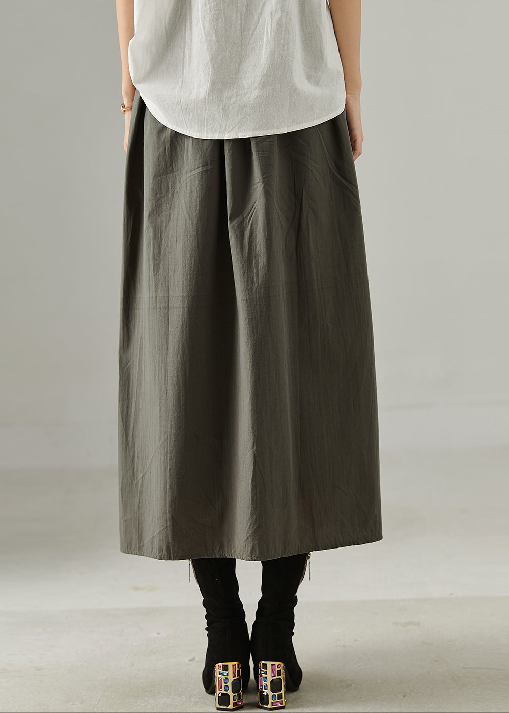 Red Elastic Waist Patchwork Cotton Skirts Fall