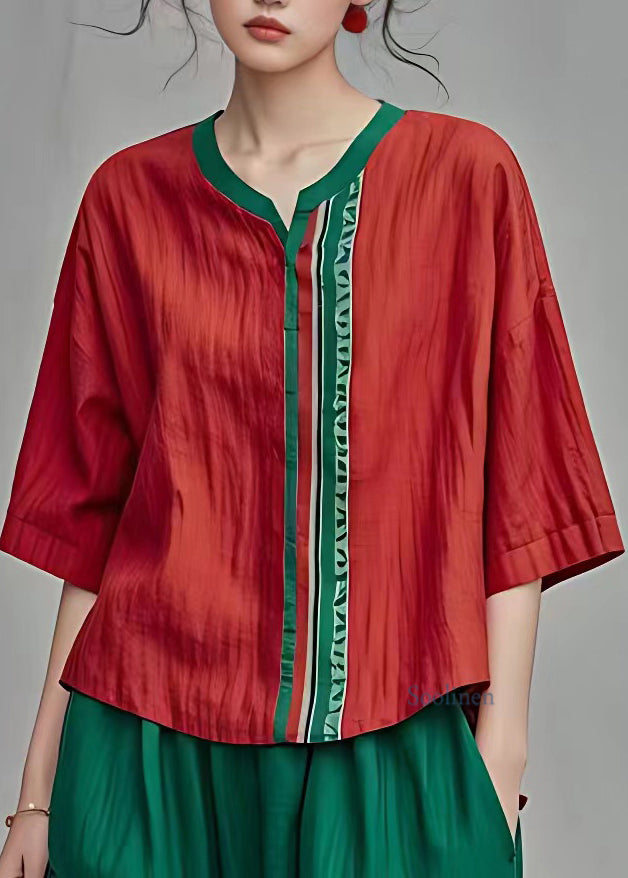 Red O-neck Print Top Summer