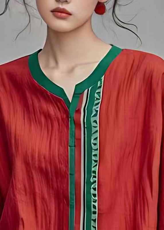 Red O-neck Print Top Summer