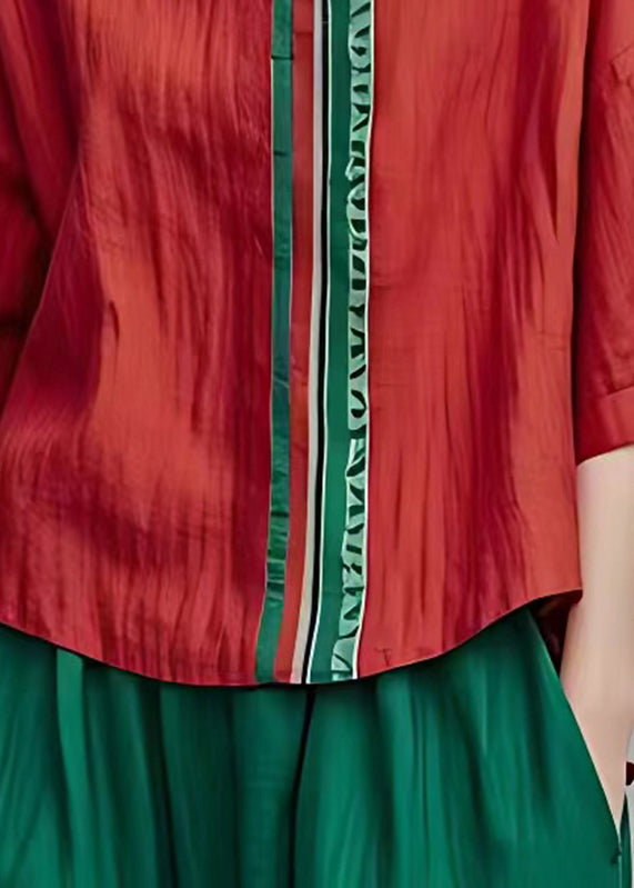 Red O-neck Print Top Summer