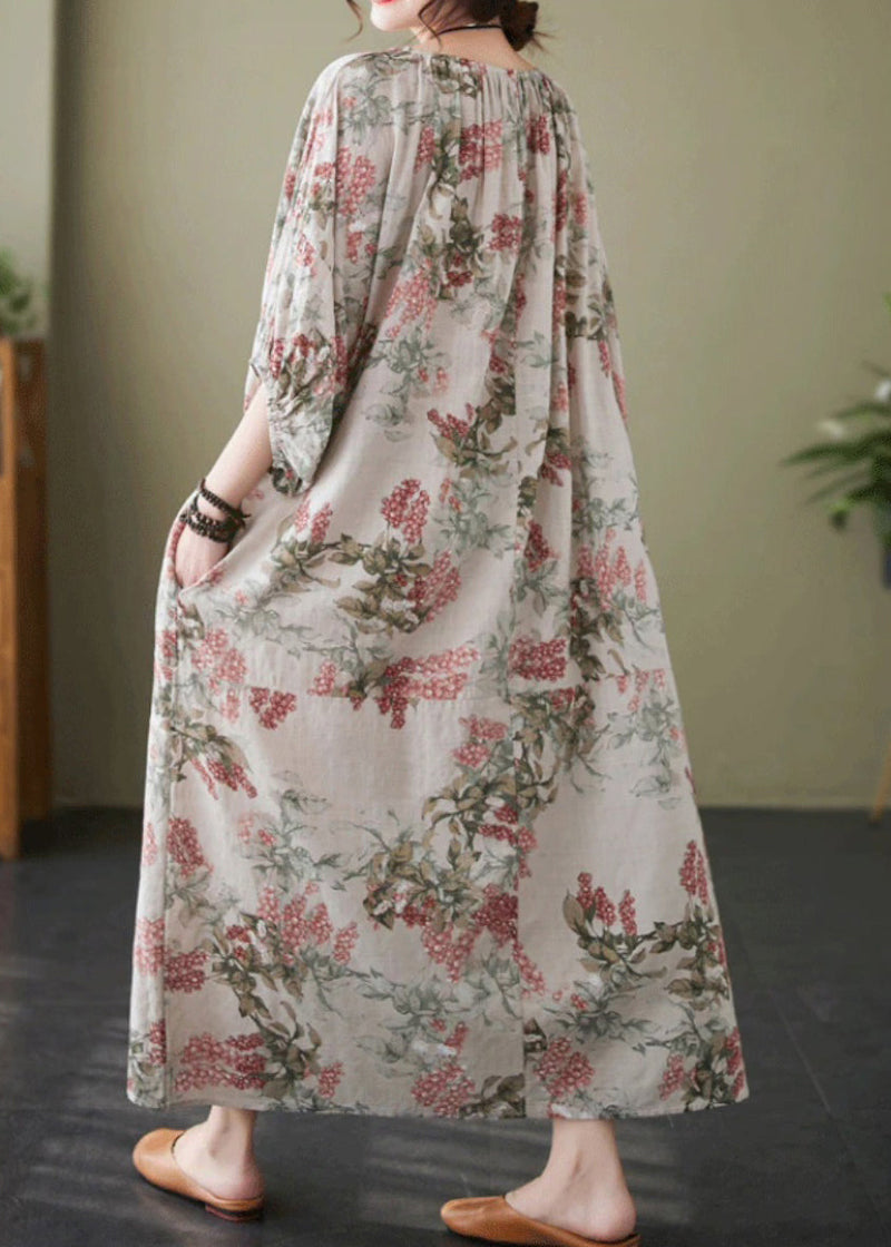 Red O-neck Print Wrinkled Vacation Dresses Half Sleeve