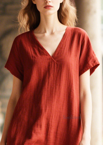 Red Oversized Patchwork Cotton Dress Summer