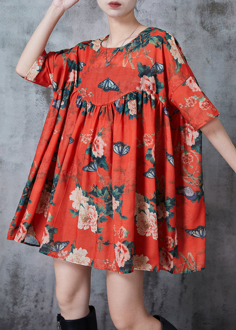 Red Oversized Print Cotton Shirt Top Summer