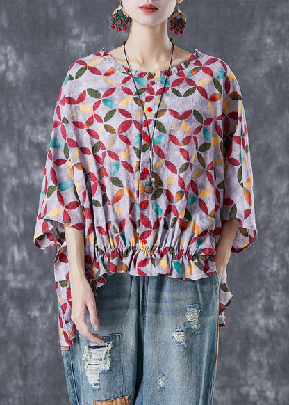 Red Oversized Print Low High Design Cotton Top Summer