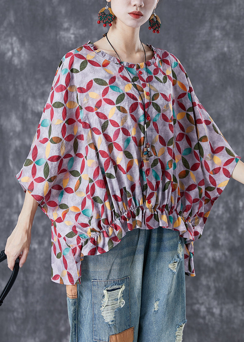 Red Oversized Print Low High Design Cotton Top Summer