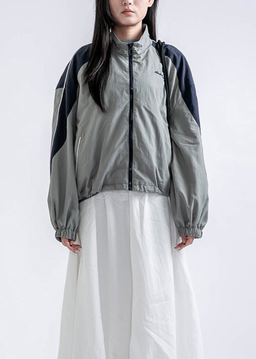 Red Zip Up Pockets Drawstring Patchwork Coat Spring