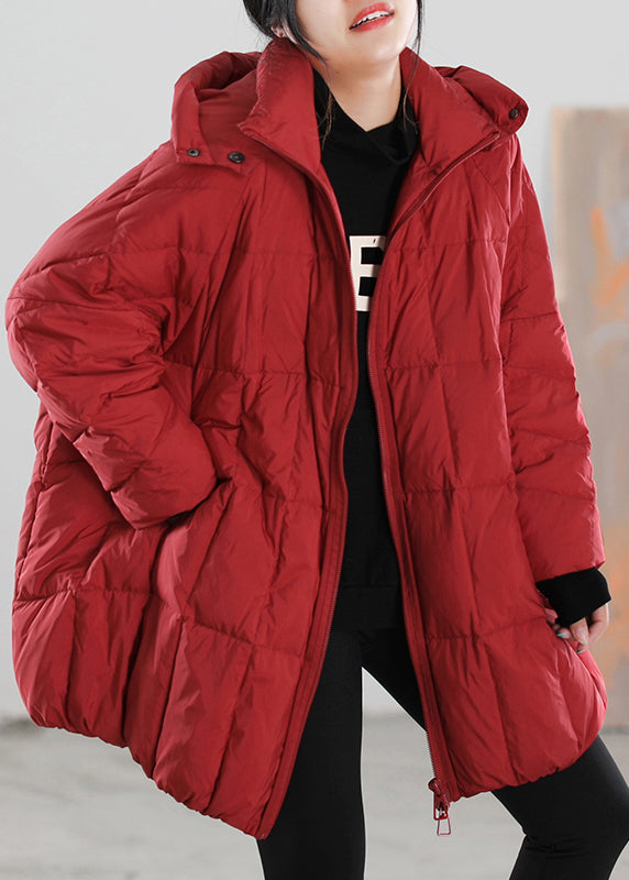 Red Zippered Button Removable Duck Down Coat Winter