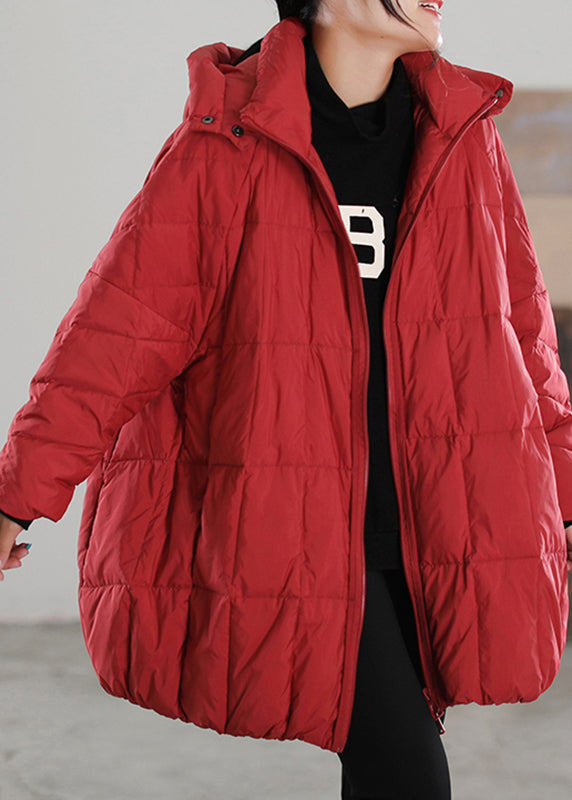 Red Zippered Button Removable Duck Down Coat Winter
