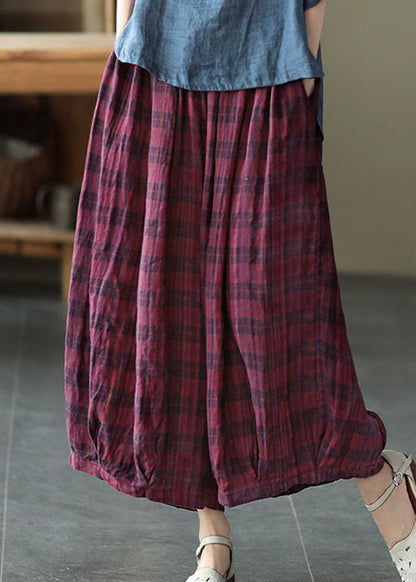 Red Elastic Waist Drawstring Cotton Pants Spring