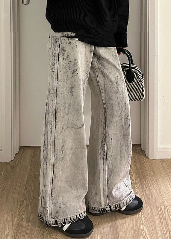 Retro Grey Patchwork High Waist Denim Pants